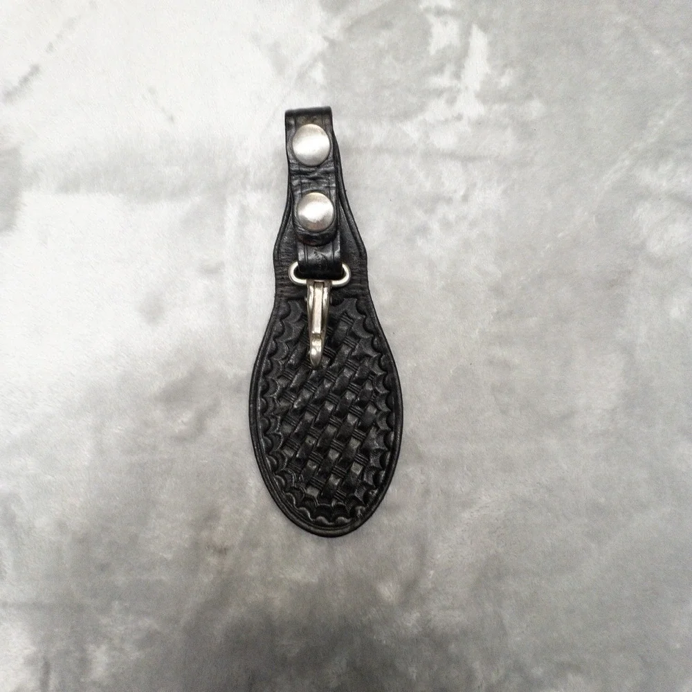 Leather Duty Belt Key Holder Black Leather Basket weave